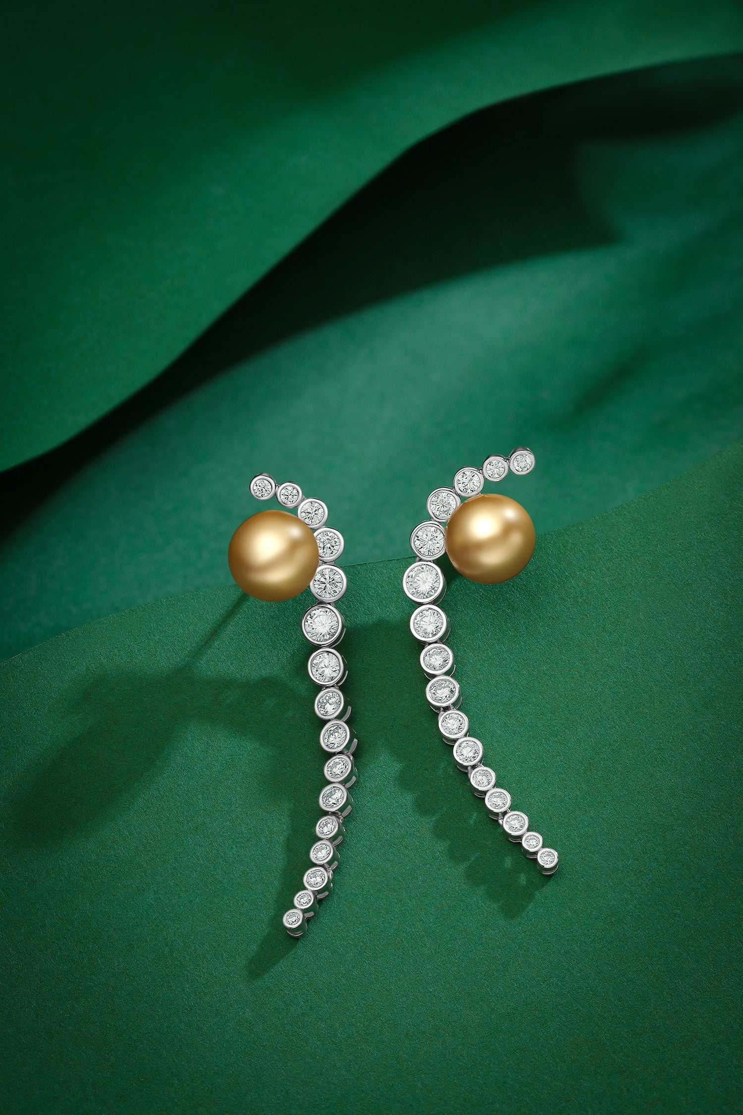 Golden Pearl and Diamond Earrings