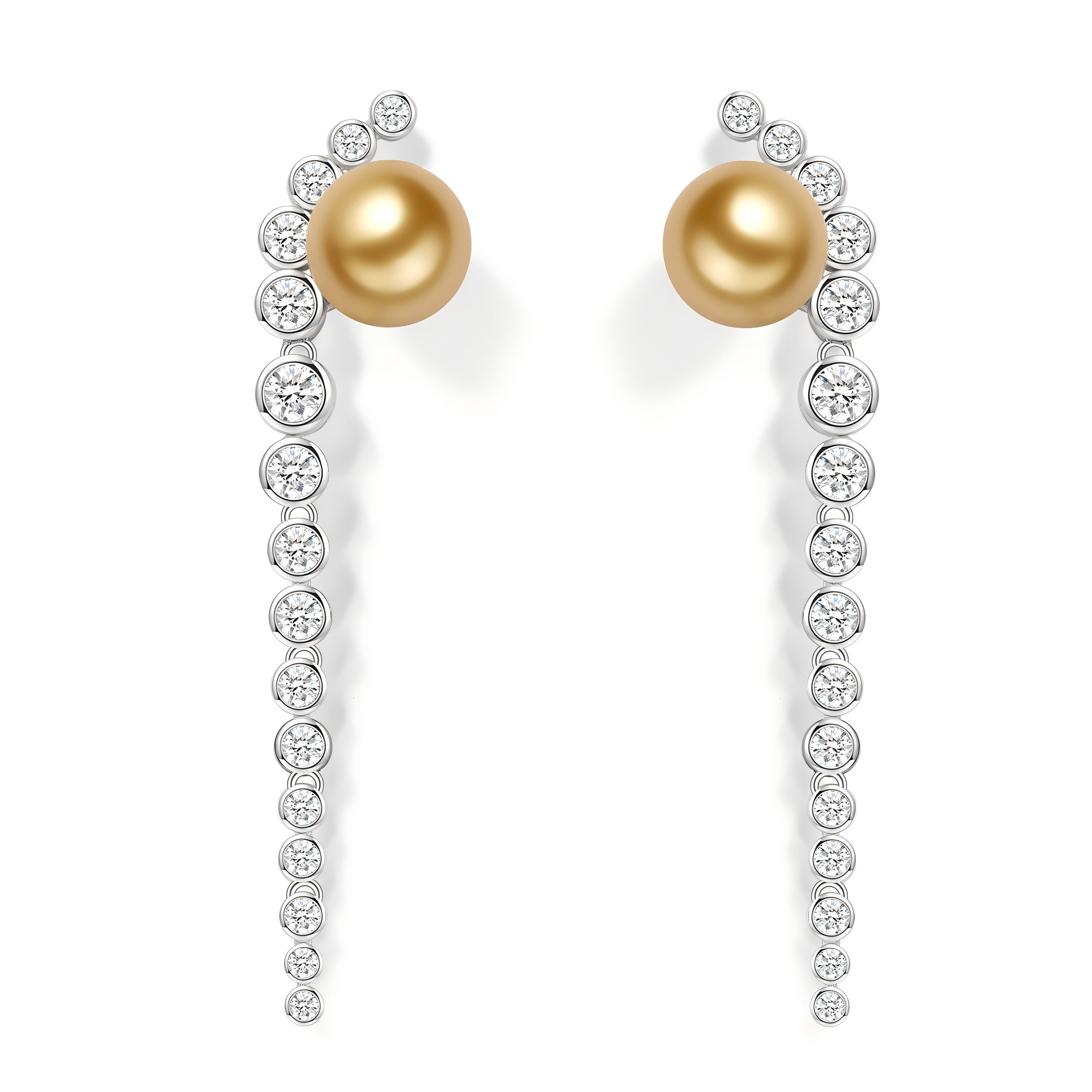 Golden Pearl and Diamond Earrings